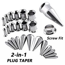 12 шт. винт из нержавеющей стали подходит носилки ушной конус 2 в 1 штекер туннель пирсинг, экспандер ювелирные приборы винт Up Kit 8 г-00 г