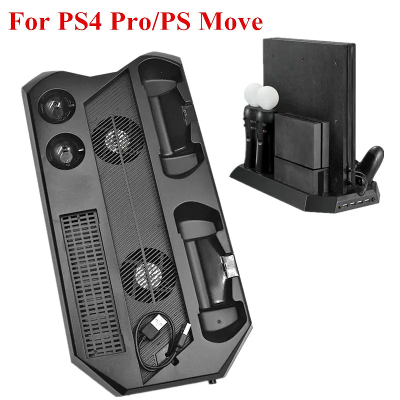 

Vertical Stand Cooling Fan Cooler with Dual Controller Charging Station 4 Extra HUB Port for Playstation 4 PS4 PRO/PS Move VR