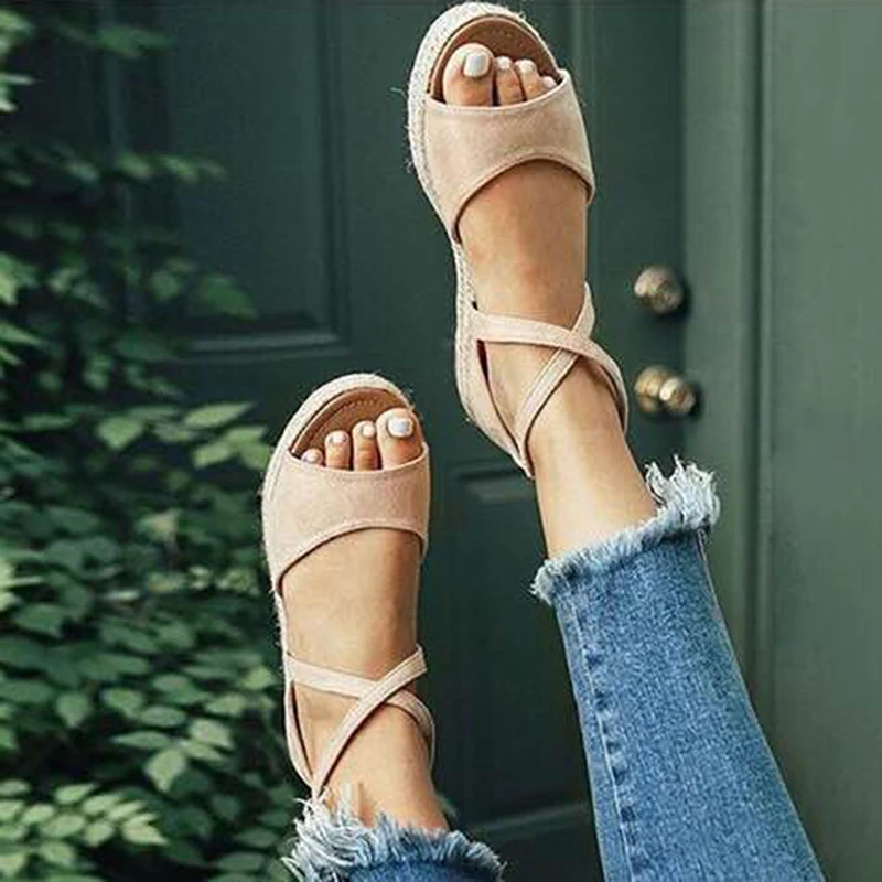 

2019 Summer Women Sandals Open Toe Gladiator Sandals Straw Women Cross Strap Women Platform Sandals
