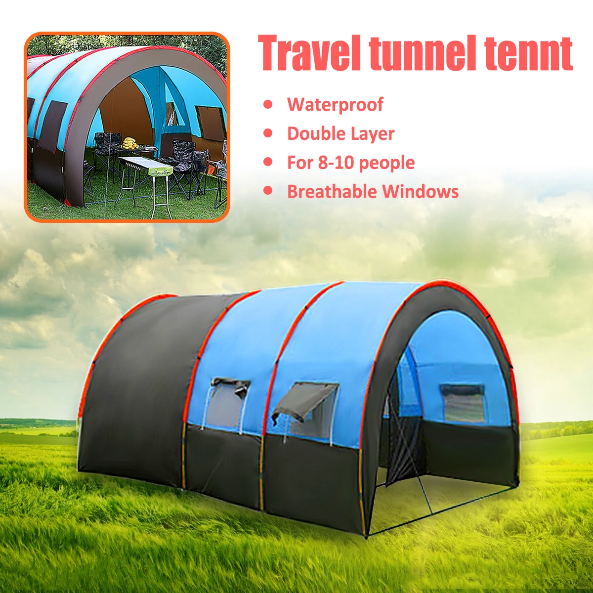 

More Useful 8-10 People Waterproof Portable Travel Camping Tent Hiking Double Layer Oxford Cloth High Strength Outdoor Tents