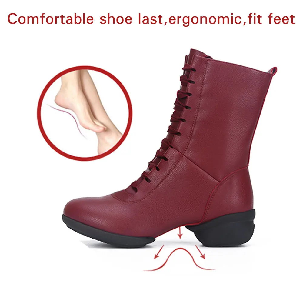 Женские ботинки для джазового танца; женские современные танцевальные ботинки с мягкой подошвой и квадратным каблуком; обувь для фитнеса на среднем каблуке 4 см; сезон осень-зима