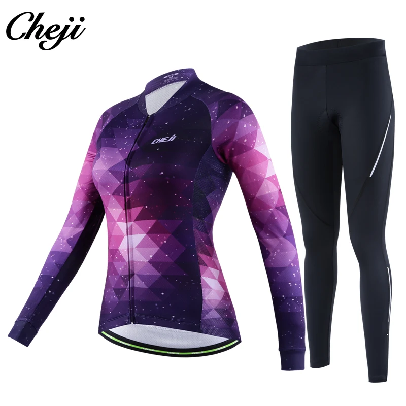 CHEJI Женский комплект с длинным рукавом для велосипеда, быстросохнущая велосипедная футболка с рисунком звездного неба, профессиональная команда, дышащая одежда для велосипеда, одежда для гонок