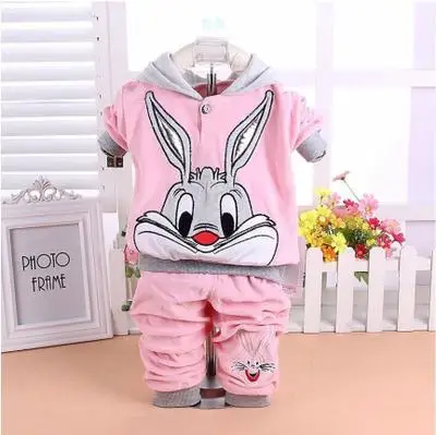 Зимний комплект одежды для новорожденных девочек 1, 2, 3 лет, пуловер с капюшоном из коровьей кожи, рождественские наряды для малышей, боди в виде кошки - Цвет: Rabbit Pink