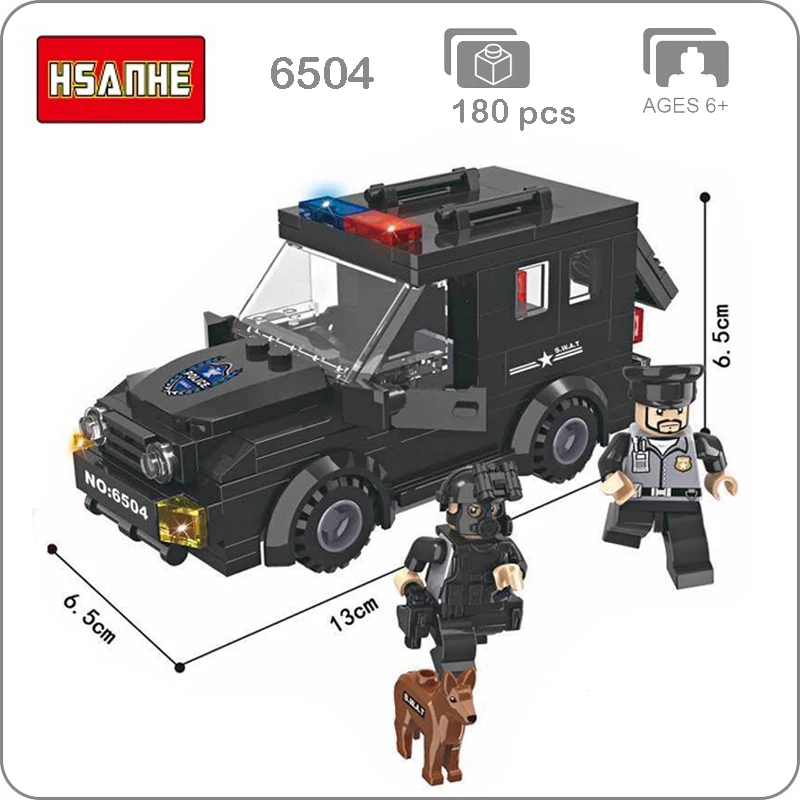 HSANHE 6504 Military Army Ploice SWAT Jeep Vehicle Car Dog Vehicle 3D Model Blocks DIY Mini Building Toy Fit Legoings Gift