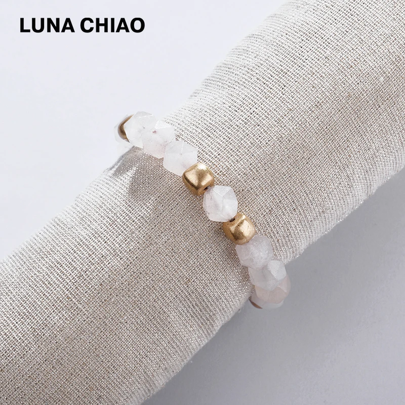 LUNA CHIAO, натуральный Амазонит, белый мраморный камень, граненый браслет из бисера, тянущийся сложенный браслет для женщин