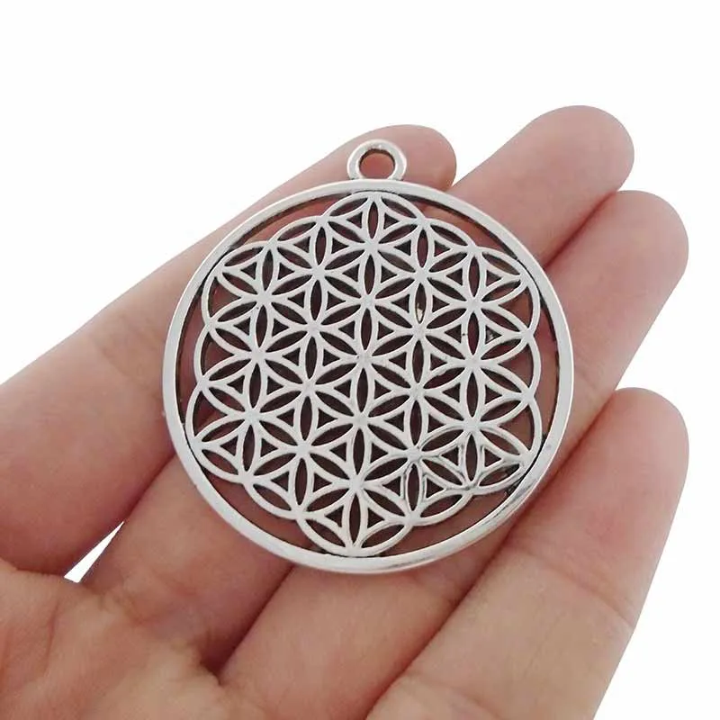 2 x Tibetan Silver Tone Large Open Flower Round Charms Pendants Jewellery Making