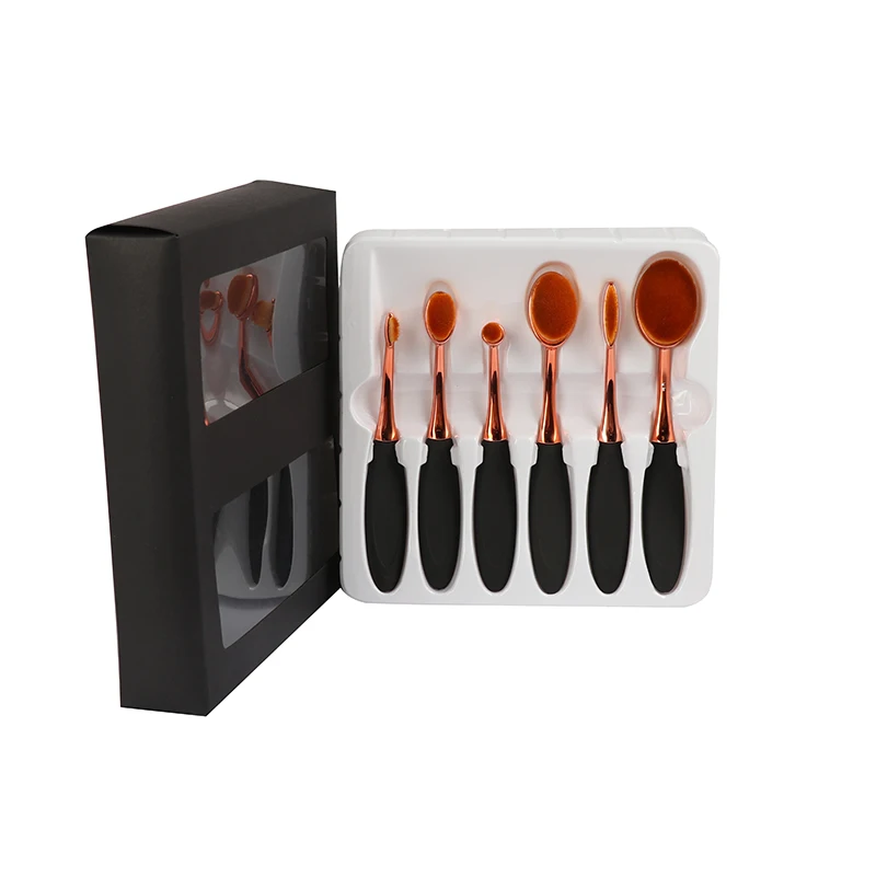 

2019 6pcs Powder Rose gold set Brush Shape Oval crystal Makeup Brush Set Professional Foundation Powder Brush Kits dfdf