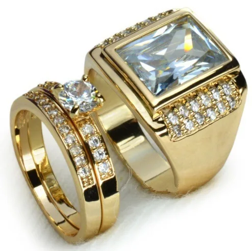 Fashion Retro Jewelry Gold Eternity Ring Cubic Zirconia Couple Wedding Rings Pair For Lovers Engagement Rings For Men And Women
