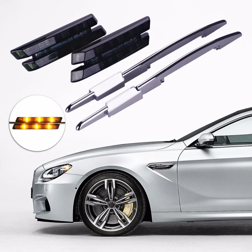 2xCar-styling LED Fender Side Turn Signals Smoker Marker Light 12V For BMW E60 E90 E61 E81 E82 E87 E88 E91 E92 E93 M Accessories hopstyling 2x e60 e61 f10 e81 e82 e87 e88 e90 e91 e92 e93 car led fender side turn signals led marker light 12v smd3528 bulb