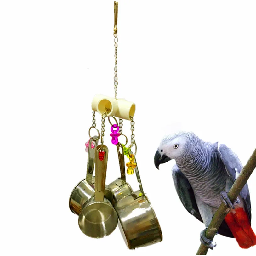 Bird Toys Swing Parrot Cage Hanging Climb Pet Parrot Toys Stainless Steel Spoon Bird Bites Chew Toys Wholesale 40SP25  (4)