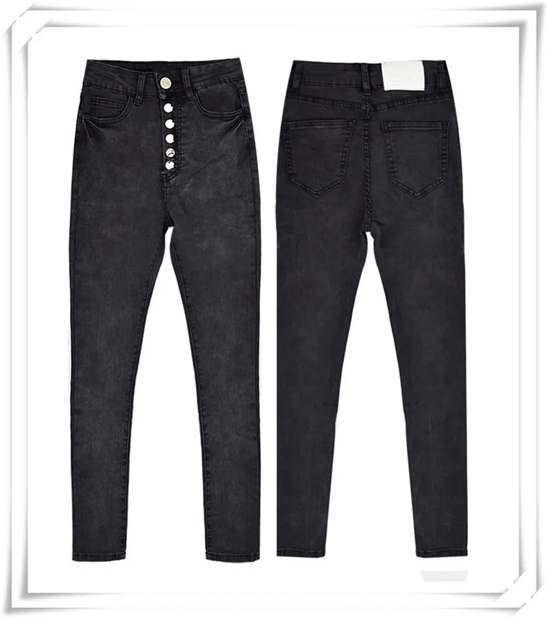 European and American women's wear high-waisted black super stretch acid-washed jeans and short leg trousers cross border women's wear (7)