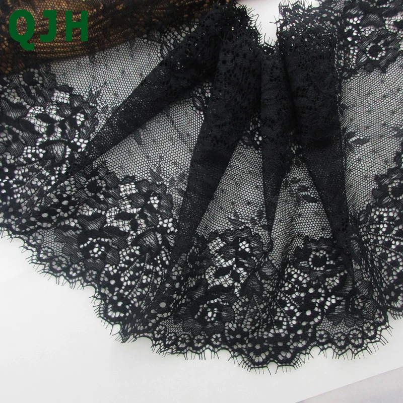 

High Quality Black 1 Yard Embroidery Eyelashes Lace Trim 18cm Width Lace Fabric Handmade DIY Clothes Ribbon Sewing Accessories