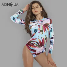 Aonihua Сексуальная Передняя молния Одна деталь купальник Для женщин высокое качество Push Up с длинным рукавом Купальники для малышек женский Сёрфинг купальный костюм