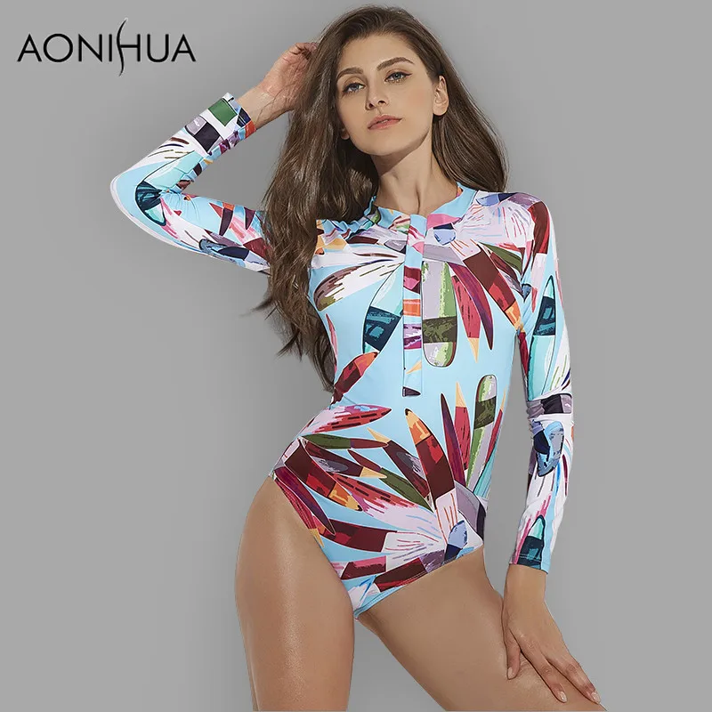 Aonihua 2018 Сексуальная Передняя молния Одна деталь купальник Для женщин высокое