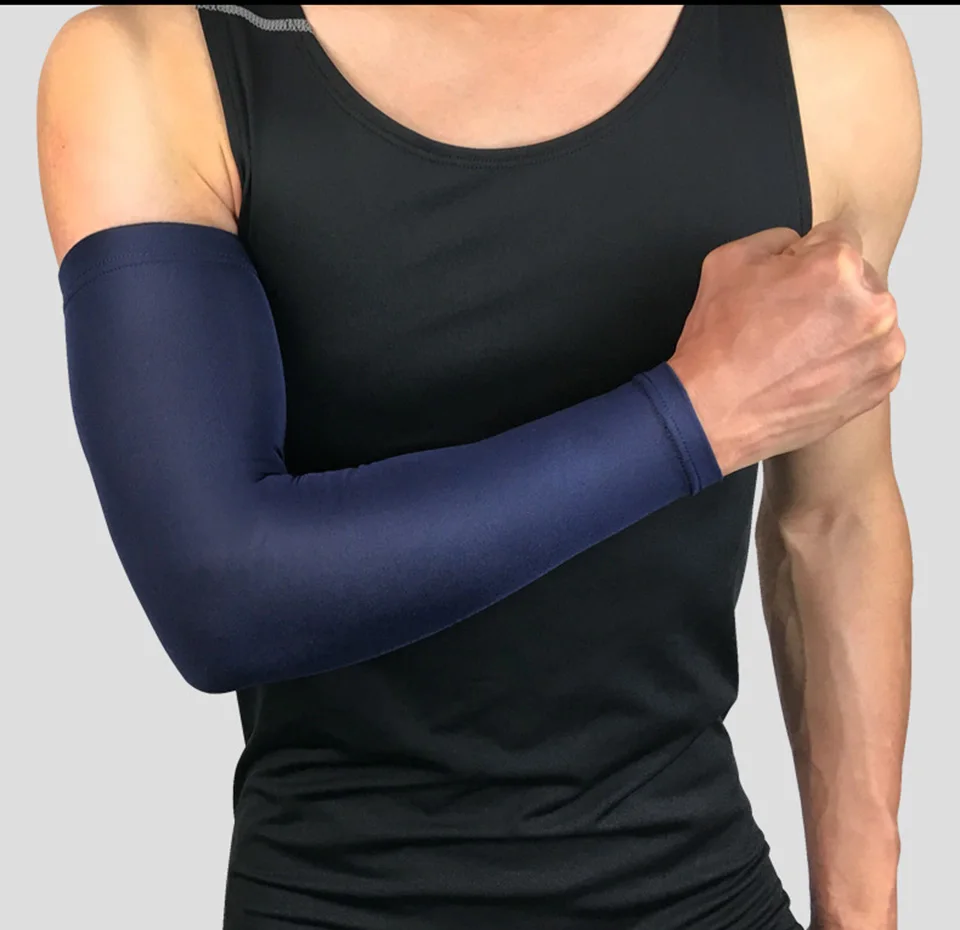 Мужские высокоэластичные рукава для баскетбола, нарукавники для футбола, волейбола, налокотники, спортивные аксессуары для женщин, Спортивная безопасность - Цвет: Deep blue