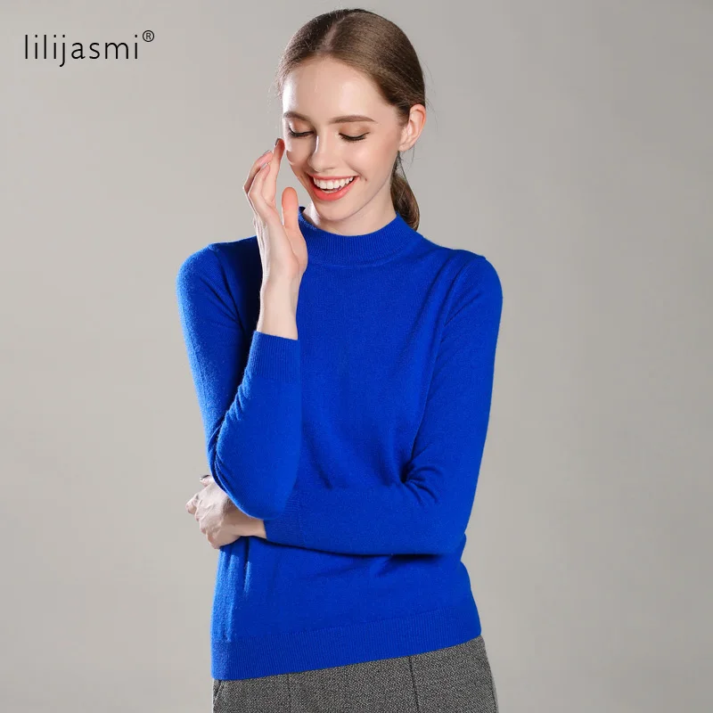 

New Colors Women 100% Cashmere High O-neck Collar Pullover Sweater Solid Rib Turtleneck Sweaters Knit Top Female Jumper 4 Season