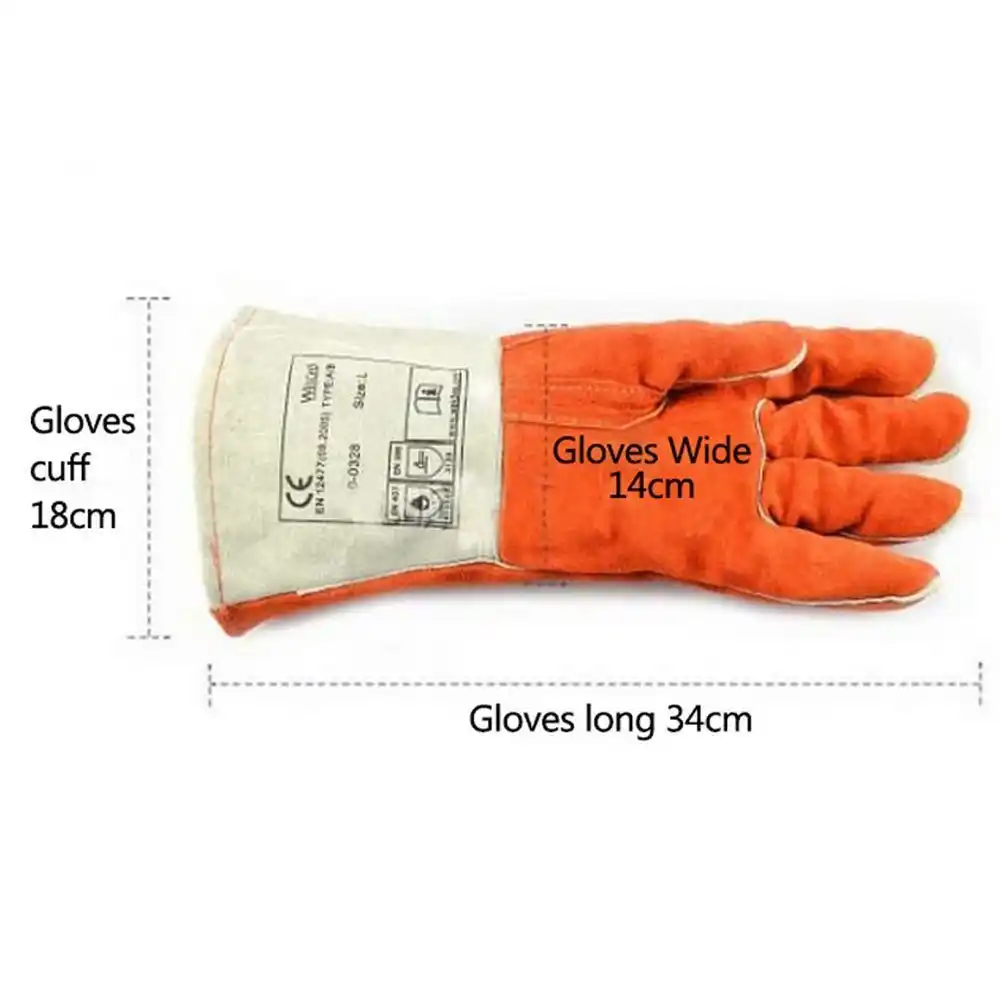 Guantes de soldadura de cuero totalmente forrados de algod/ón de vaca dividida cuero resistente al calor y al fuego 35,56 cm de longitud