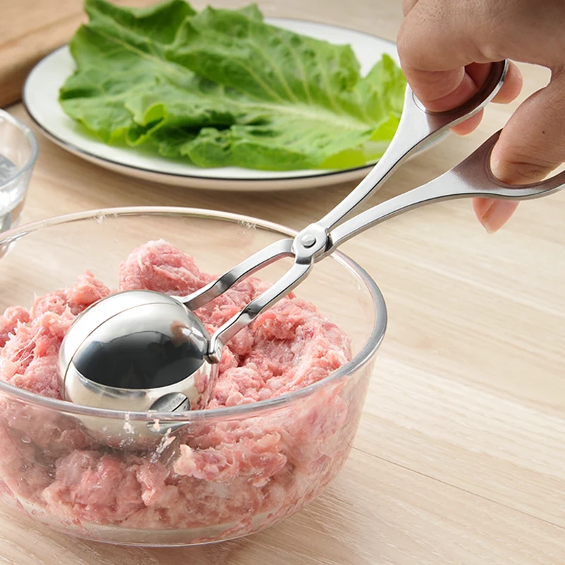 Stainless Steel Meatball Maker Tools Practical Stuffed Meat Ball Clip DIY Meat Baller Cookie Dough Scoop Cooking Kitchen Gadget 2 Sizes (2)