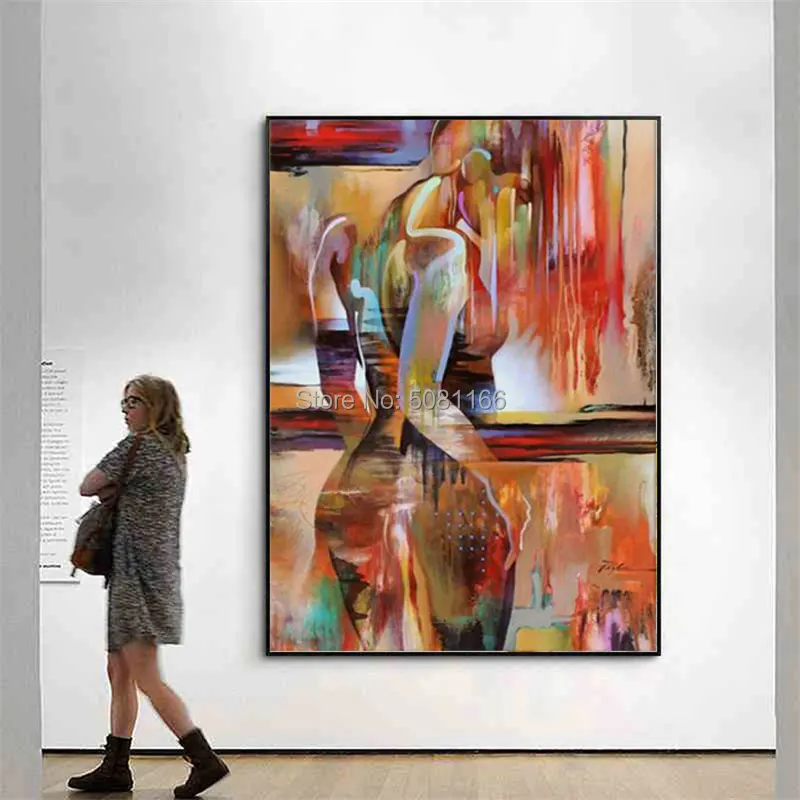 

Hand-painted Modern Nude Woman Portrait Oil Painting on Canvas red orange Abstract fashion Naked GIRLS Pictures for Living Room