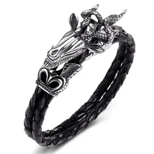 Панк Черный тканый многослойный браслет из натуральной кожи Aries браслет из нержавеющей стали& браслет для мужчин ретро подарки Pulseiras