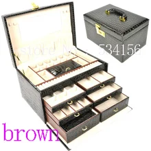 Большая 4 слоя роскошная кожаная коробка ювелирных изделий серьги упаковка ювелирных изделий коричневая Подарочная коробка(33*23*18,5 см