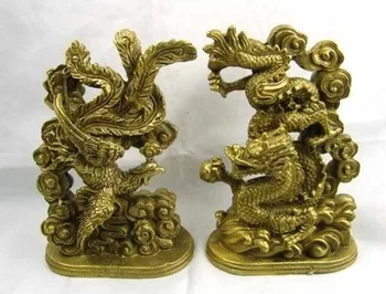 

A copper dragon and Phoenix feng shui ornaments to help Wang marriage wedding gift decoration bridal feelings