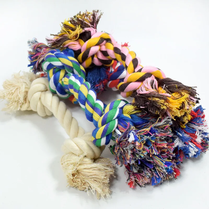 Double Knot Dog Toy Pet Cotton Linen Rope Chew Toy for Small Large Dogs