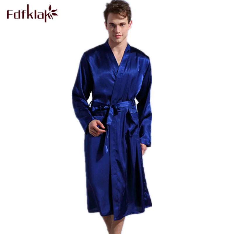 Fdfklak Neue große größe silk bademantel männer langarm frühling herbst roben herren nachtwäsche bad robe mann der bademäntel badjas XXL