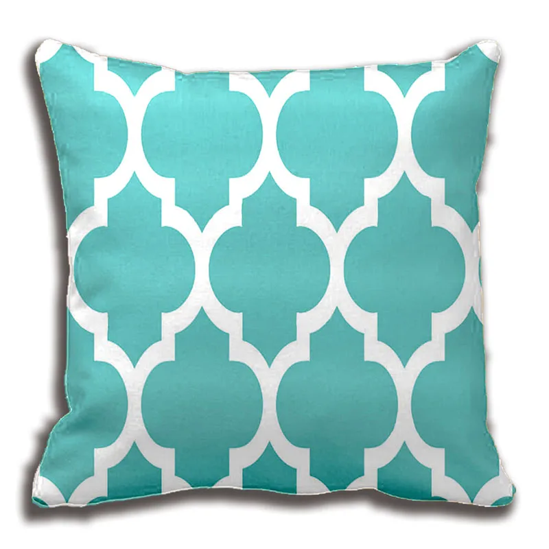 Bright Aqua White Moroccan Quatrefoil Pattern Throw Pillow Decorative Cushion Cover Custom