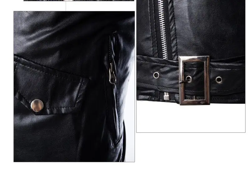 Мужская Осенняя кожаная куртка Slim Fit мотоциклетная куртка на молнии повседневное Пальто Черный Белый S24
