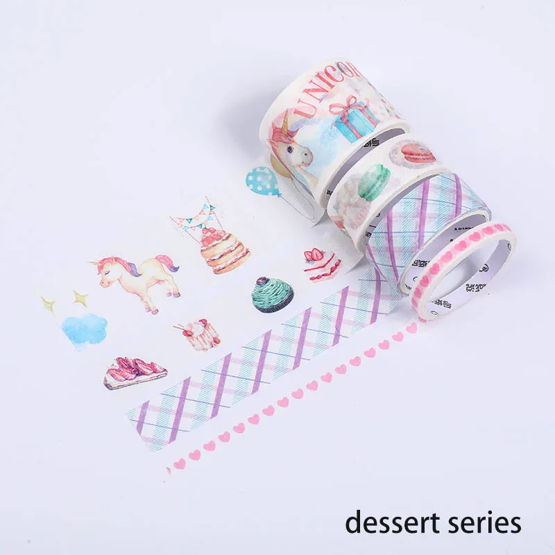 4 rolls / set of cartoon style tapes masking tape decoration stickers diary stationery paper labels school supplies - Цвет: dessert series