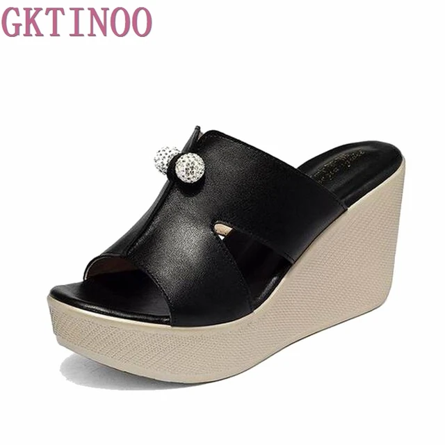 2018 New Summer Genuine Leather Platform Wedges Sandals Women Fashion High Heels Female Summer Shoes Size 34-43
