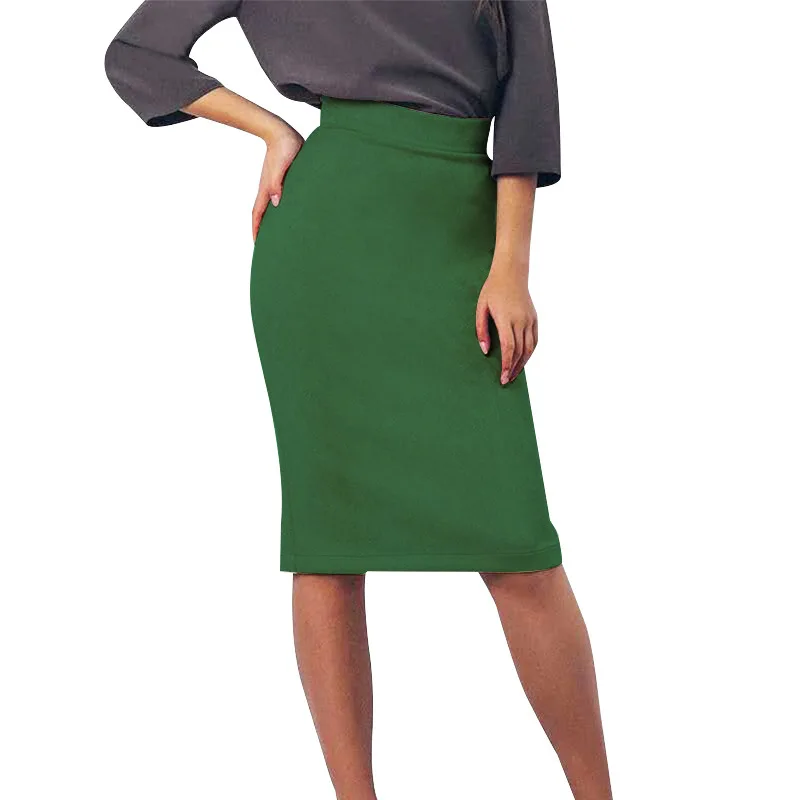 Винтажная замшевая Женская облегающая юбка с разрезом, зима, высокая талия, длина по колено, юбки-карандаш, элегантная Офисная Женская юбка, Jupe Femme - Цвет: Green