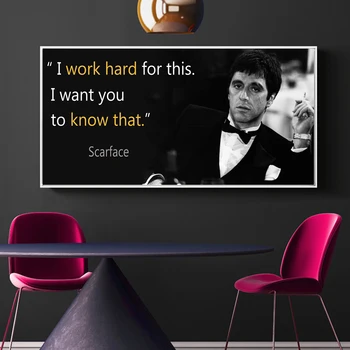 

WANGART Canvas Painting Scarface Quotes Poster Extraordinary Wall Art Print Tony Montana Portrait Wall Picture for Living Room