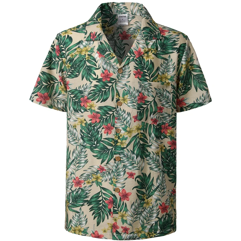 الوردي خمر قميص هاواي صيفي الرجال عارضة قصيرة Sleeeve زر أسفل اللباس قمصان الأزهار طباعة القطن قميص الشاطئ قميص مع جيب