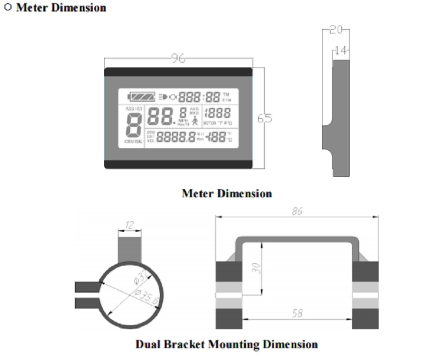 Okfeet Ebike 24V 36V 48V 72V Intelligent KT LCD3 Control Panel Display Electric Bicycle Bike Parts KT