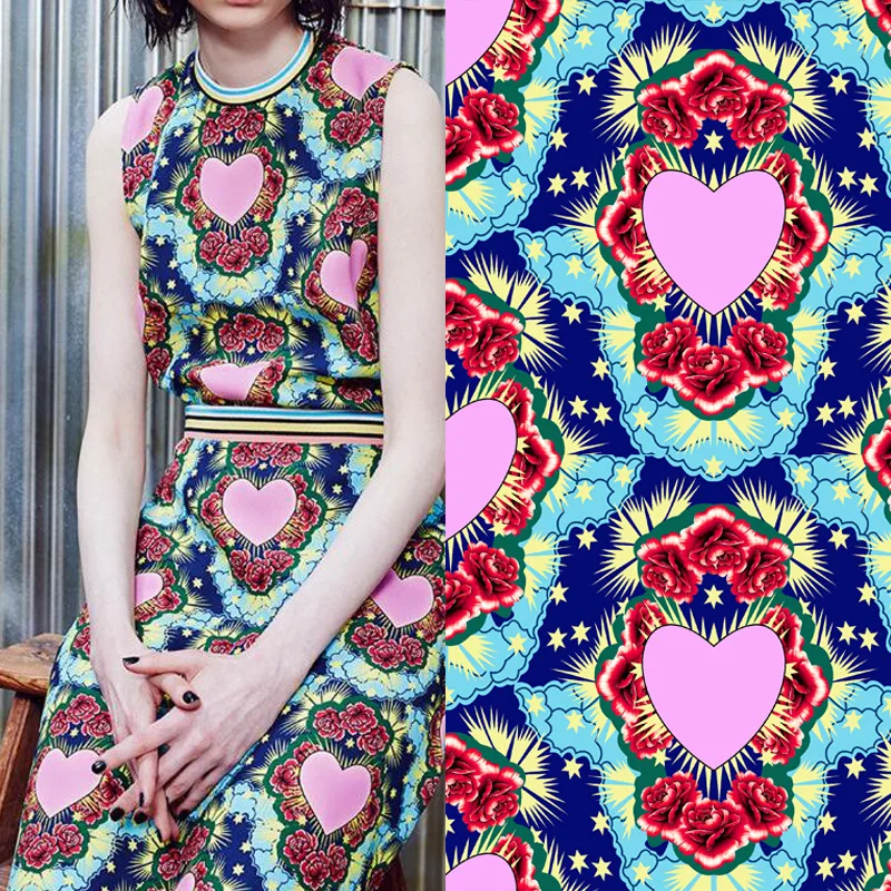 

European and American spring and autumn new printing fabric dress fashion diy cloth processing immediately after purchase
