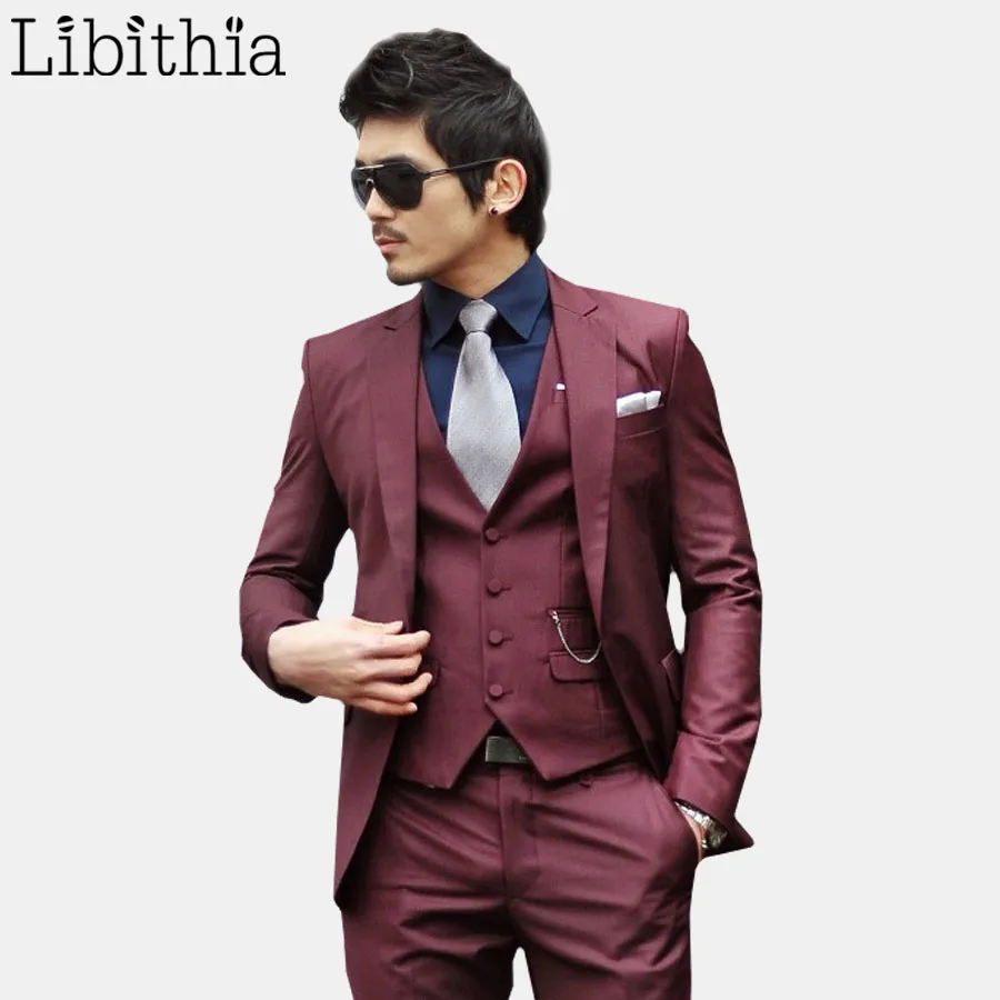Bouton Hommes Formelle Smoking Wine Red Slim Pantalon Vêtements Blazer Costume Costumes Rouge Un Masculino Cravate Vin Homme S313 Fit De Mariage veste pg7xEwtq