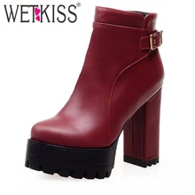 Plus Size 34-43 With Fur Fall Winter Boots Sexy High Heels Skid Proof Platform Shoes Woman 2017 Fashion Buckle Charm Ankle Boots