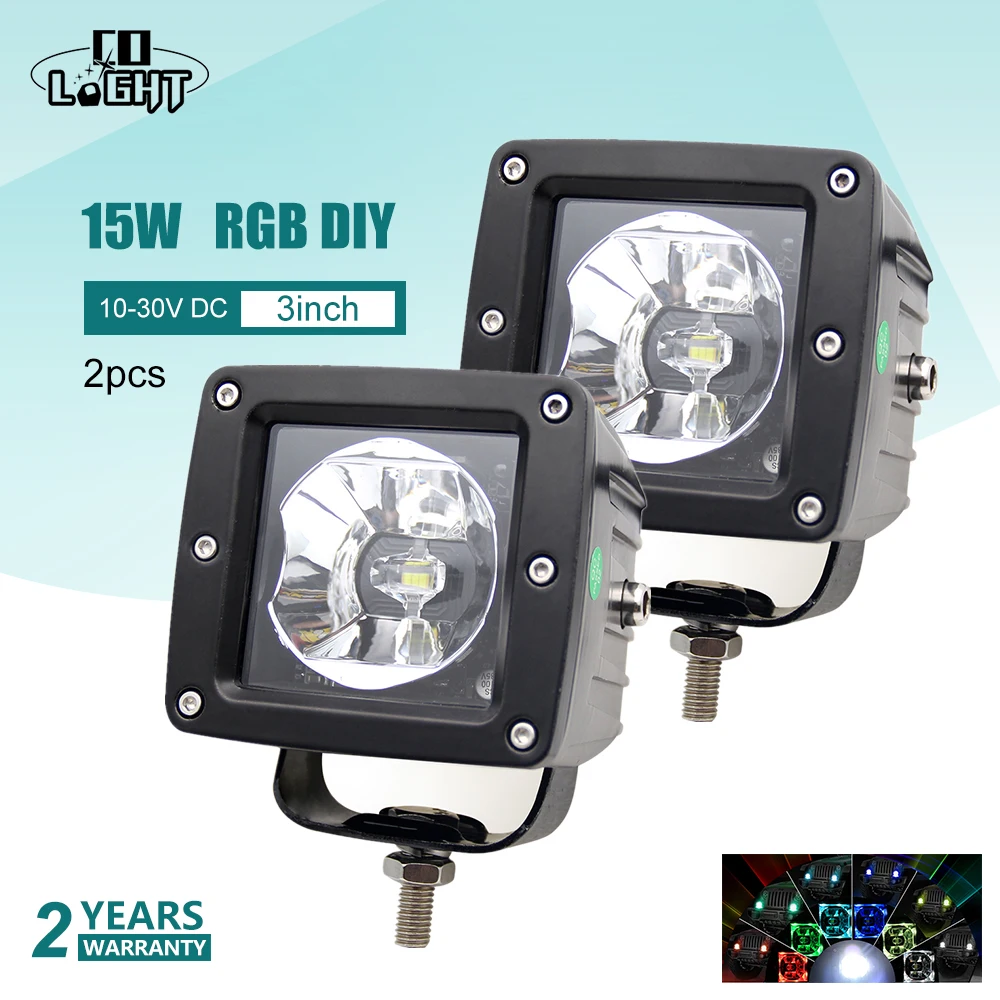 CO LIGHT Car Led Lights 15W RGB Running Light Flood Work Light Offroad Led Lamp for
