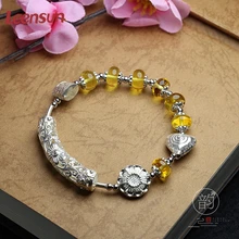 Leensun ювелирные изделия, ручной работы 925 серебро с янтарные бусы браслет/браслет подарок для женщин