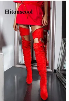 

Fashion Belted Thigh High Heels Boots High Waist Over The Knee Boots Women Sexy Leather Popular trendy sapato feminino Shoes
