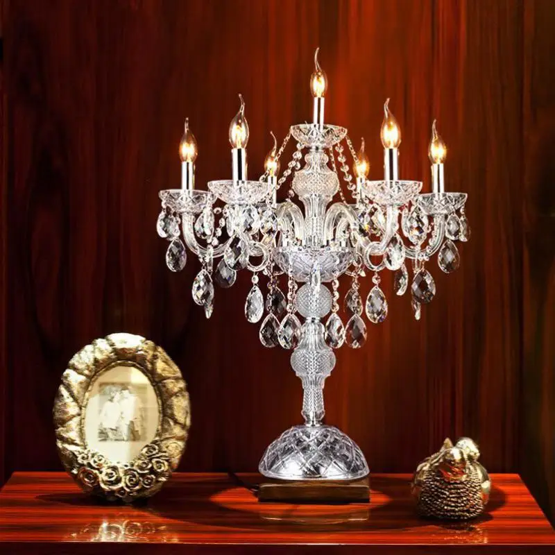 Хромированная Свадебная стеклянная настольная лампа 5-7 цветов abajur, прозрачные хрустальные подсвечники, кухонный Настольный светильник, Свадебный большой стеклянный подсвечник