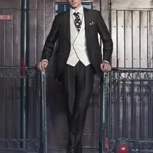 Новые смокинг жениха блестящий черный Groomsmen Пик нагрудные Свадебные/ужин Костюмы Best человек Жених(куртка+ Брюки для девочек+ галстук+ жилет) b517