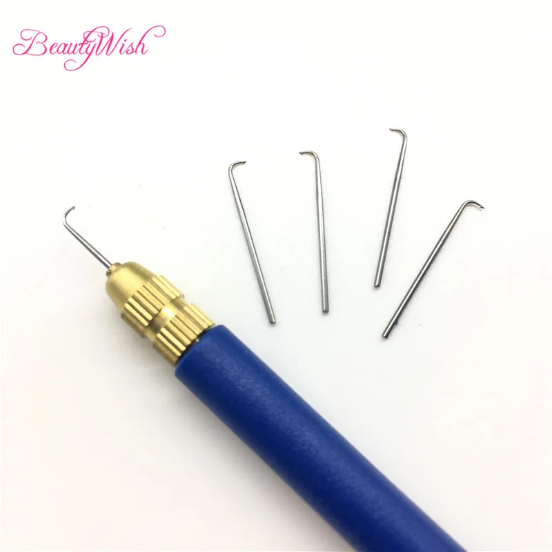 

4 Size Korean Ventilating Needles(1-1,1-2,2-3,3-4) +1 Plastic Holder Repair Lace Wigs Toupee Hairpiece Wig Knotting Hook Set