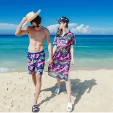 Купальники для пар, комплект бикини из 3 предметов, однотонные с длинными крышками, мужские пляжные шорты, купальник с принтом для влюбленных, Пляжное Платье