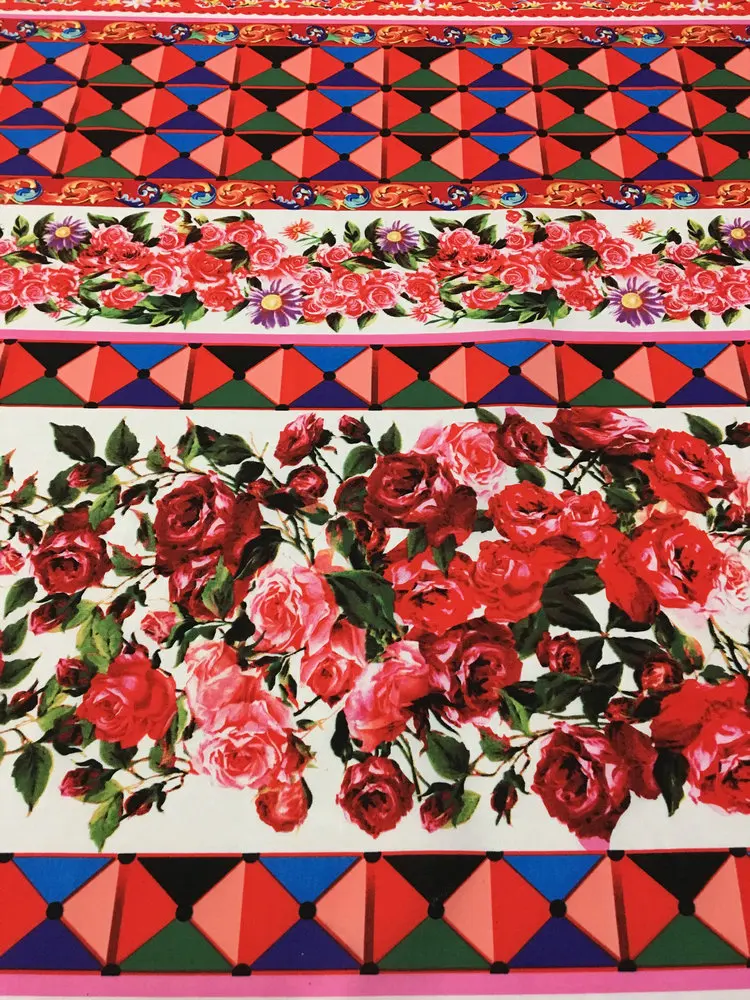 70X142 см модная подиумная хлопковая ткань с сицилийскими розами для женщин и девочек, платья, рубашки Sewing-AF222