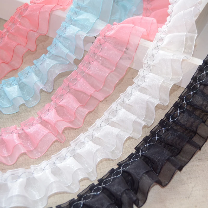

Two Sizes Pleated Lace Ribbon Double Layer Lace Trim DIY Crafts 5Yds/lot