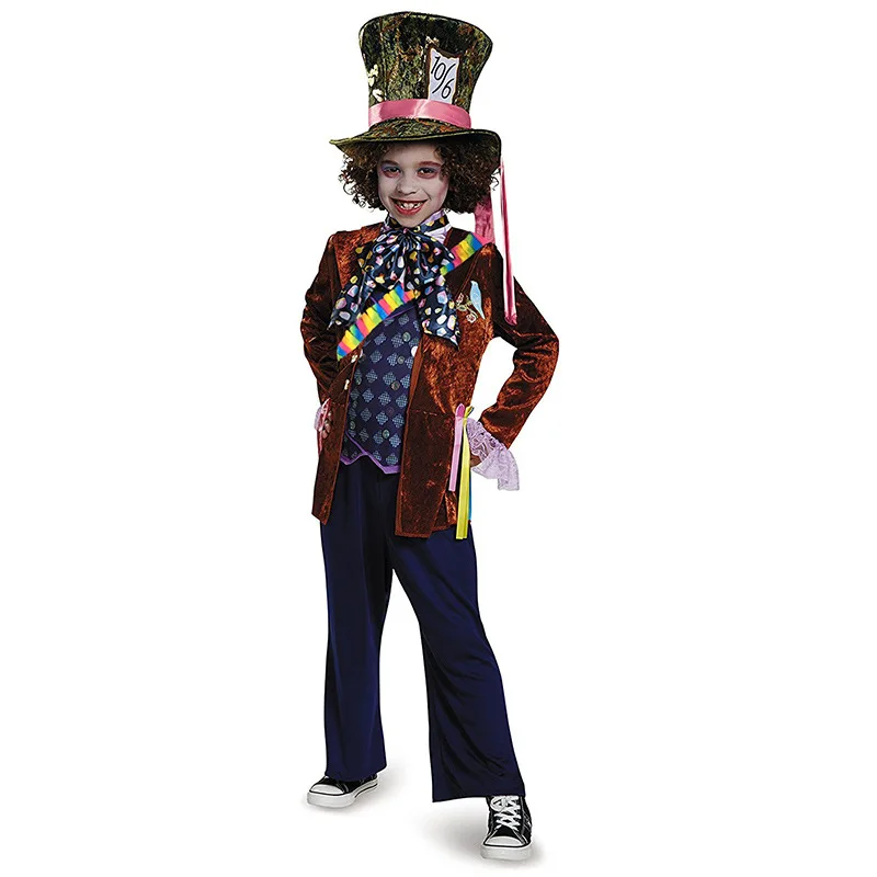 Делюкс Дети Безумный Шляпник Костюм от Alice Through the Looking Стекло детей In Wonderland Party