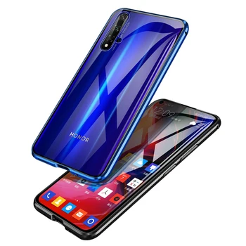 

Luxury Case For Huawei Honor 20/ Pro Double sided Rear Back+ Front Screen Glass Protector Set Aluminum Metal Magnetic Case Cover